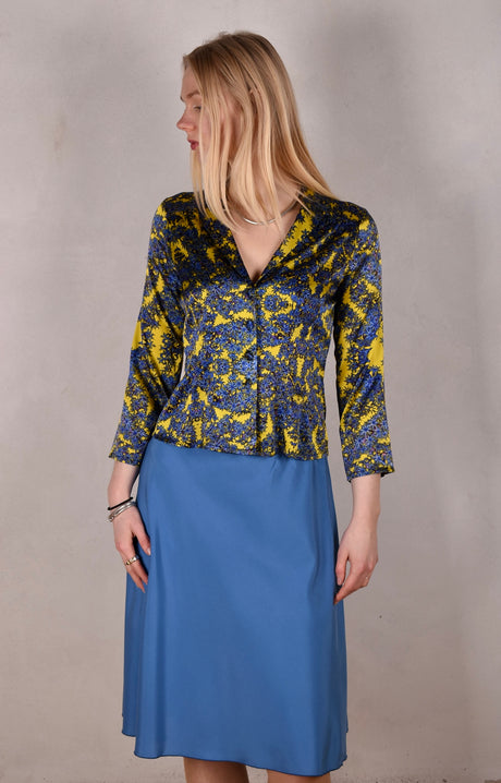 Tango, skirt in stretch silk satin, 95%silk/5% elastane. "Blupal" (Matte silk) - Tone Barker Silk