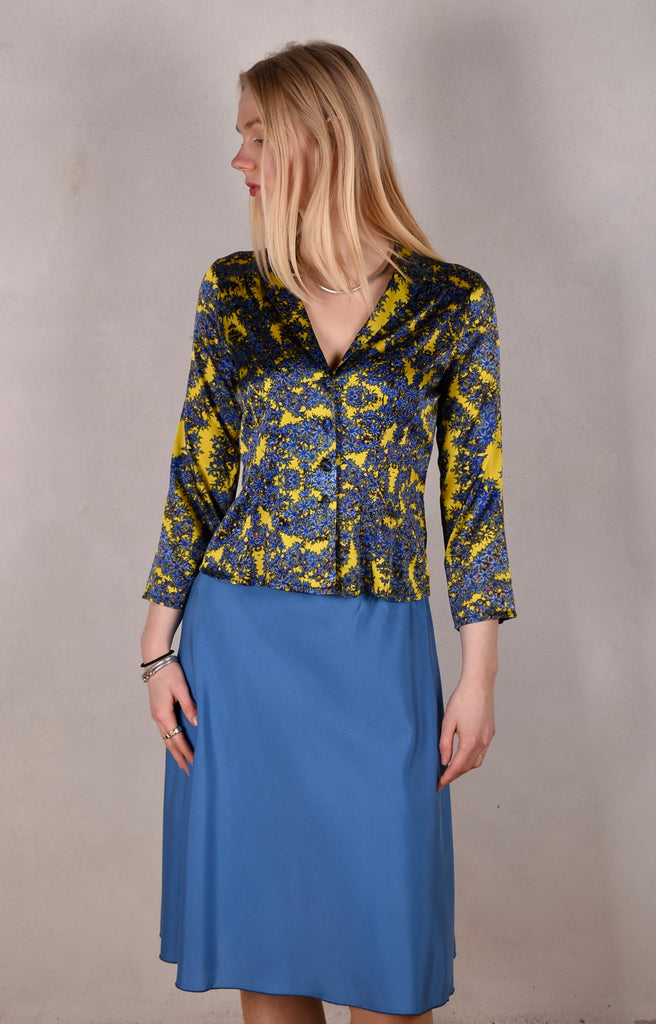 Tango, skirt in stretch silk satin, 95%silk/5% elastane. "Blupal" (Matte silk) - Tone Barker Silk