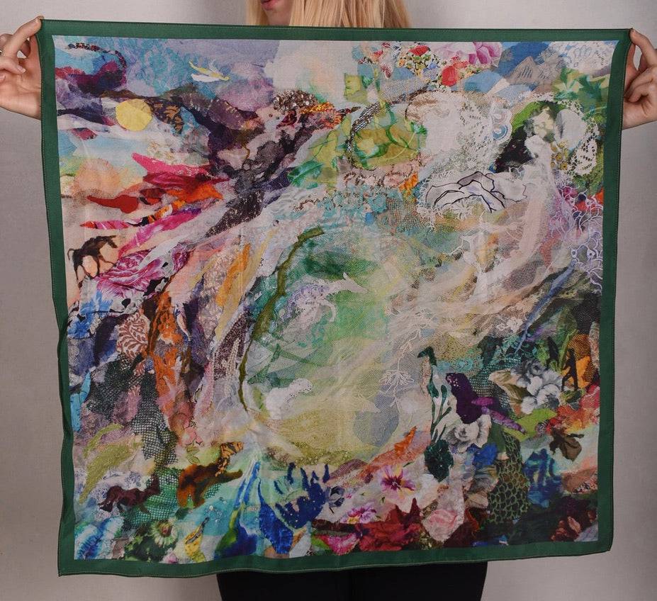 Artist Scarf. Silk Crepe-de-Chine 70X70 cm. "Angel, Green" - Tone Barker Silk