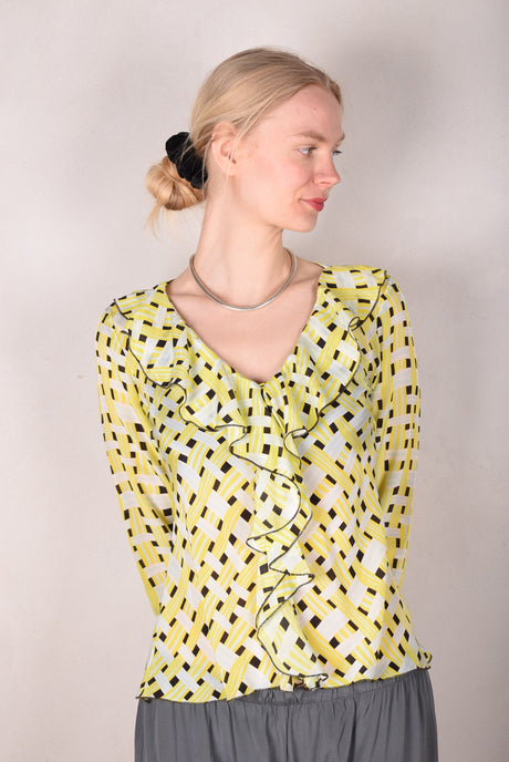 Palma - Silk shirt with Volant, Print:  "Yasket" (by Boje Barker) - Tone Barker Silk