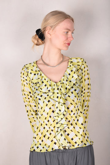 Palma - Silk shirt with Volant, Print:  "Yasket" (by Boje Barker) - Tone Barker Silk