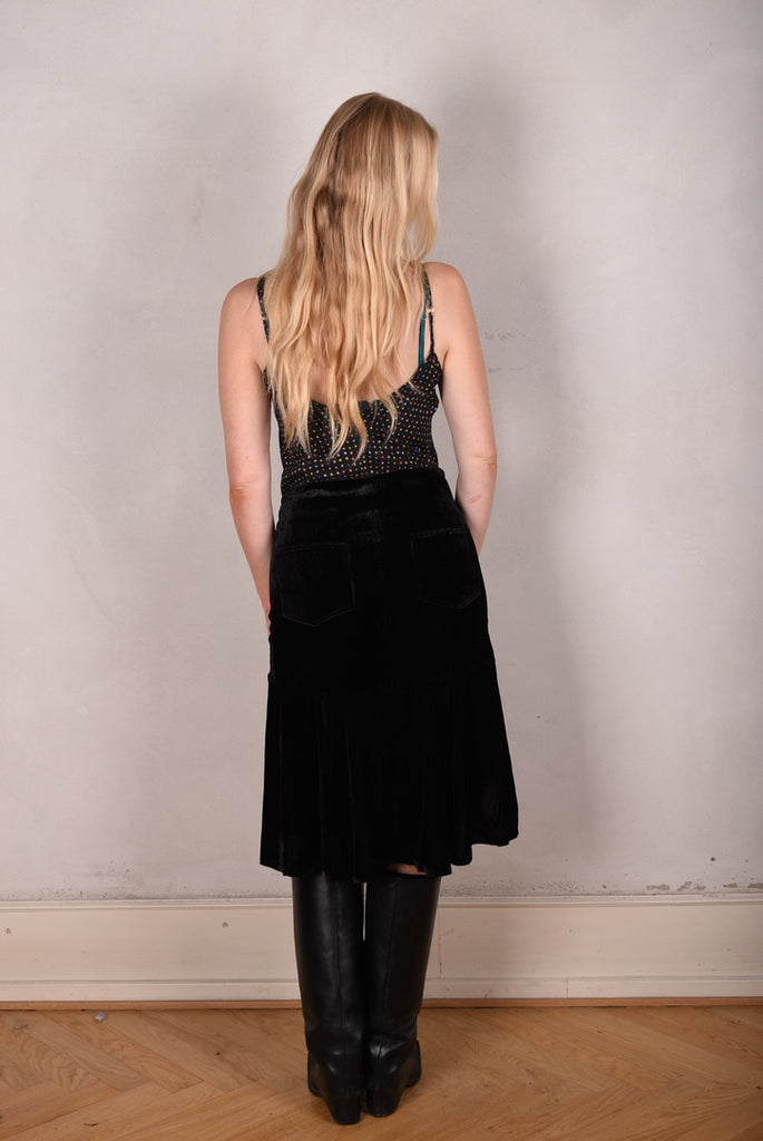 Joan-velvet. Skirt in silk/viscose corduroy velvet. Black (lining in print "Blears" silk) - Tone Barker Silk