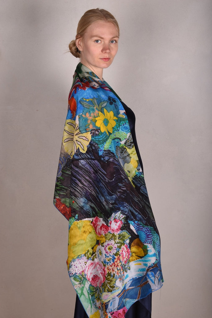 Artist Scarf. Silk Crepe-de-Chine 70X200 cm. "Giadams" by Nulle Oigaard - Tone Barker Silk