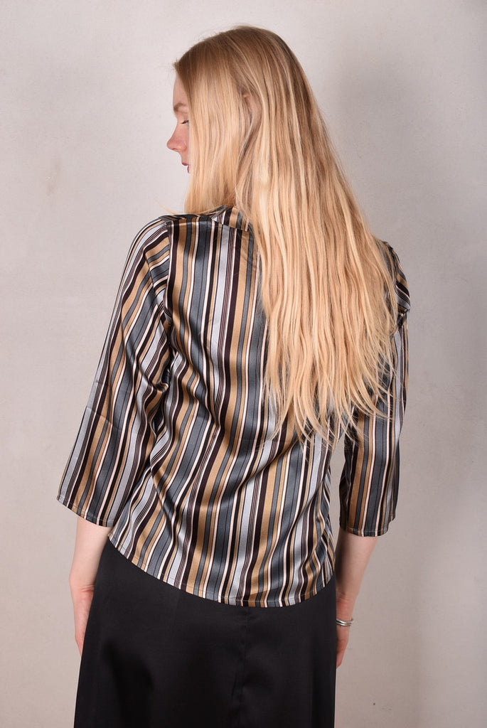 Audrey. Silk satin stretch top, classic style. Print: "M.B.stripe" by M.BARKER - Tone Barker Silk