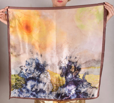 Artist Scarf. Silk Satin 70X70 cm. Boje Barker "Fantasy" - Tone Barker Silk
