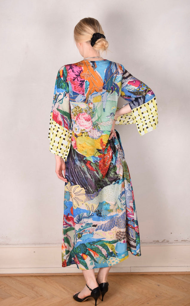 So-Long-cdc. Maxi tunic-caftan style dress in 100% silk. "Giadams/Yasket" combination. - Tone Barker Silk