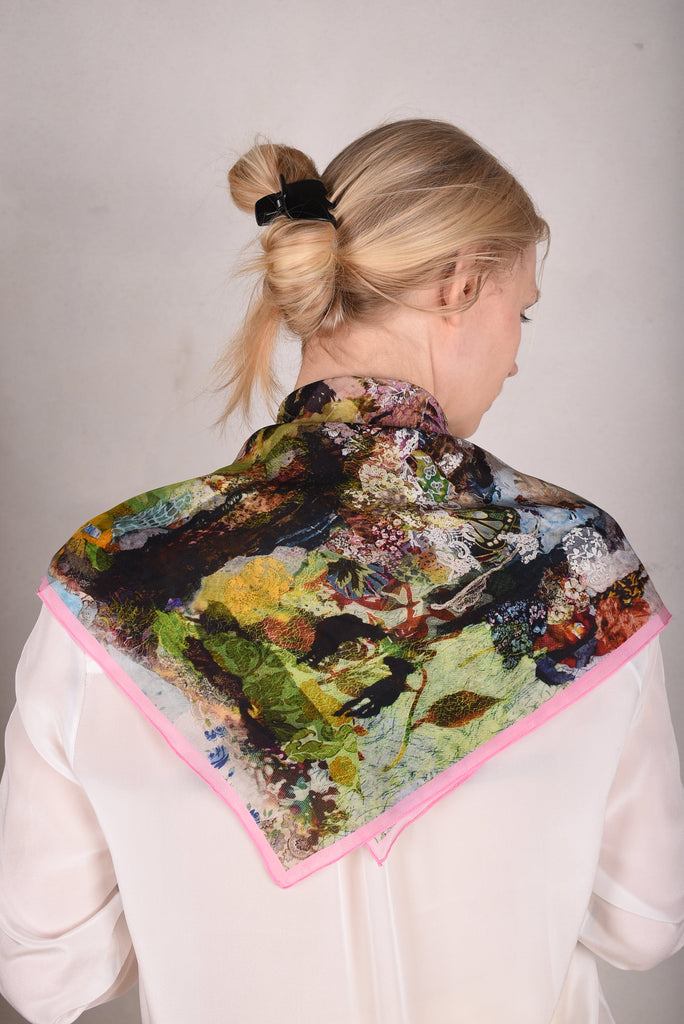 Artist Scarf. Silk Crepe-de-Chine 70X70 cm. "Val-de-Nulle" - Tone Barker Silk