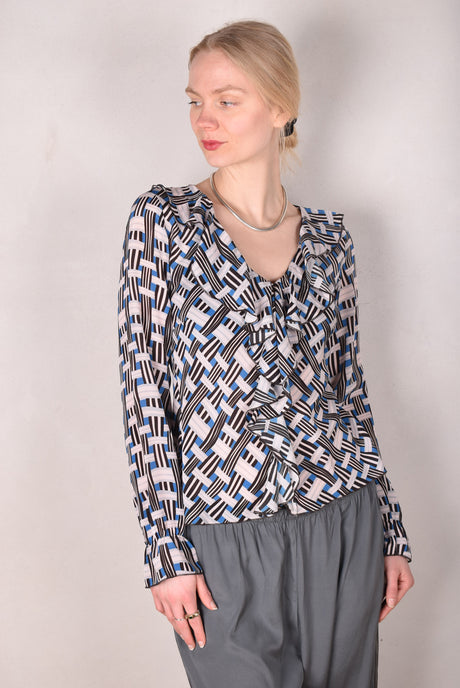 Palma - Silk shirt with Volant, Print:  "Blasket" (by Boje Barker) - Tone Barker Silk