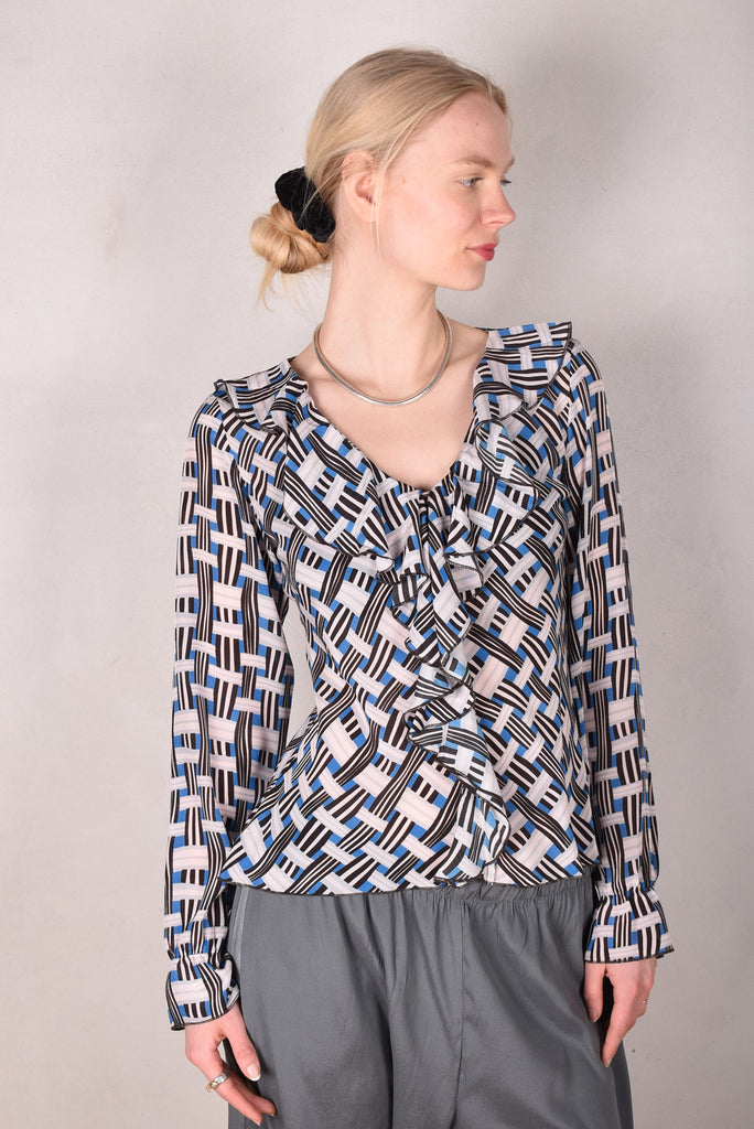 Palma - Silk shirt with Volant, Print:  "Blasket" (by Boje Barker) - Tone Barker Silk