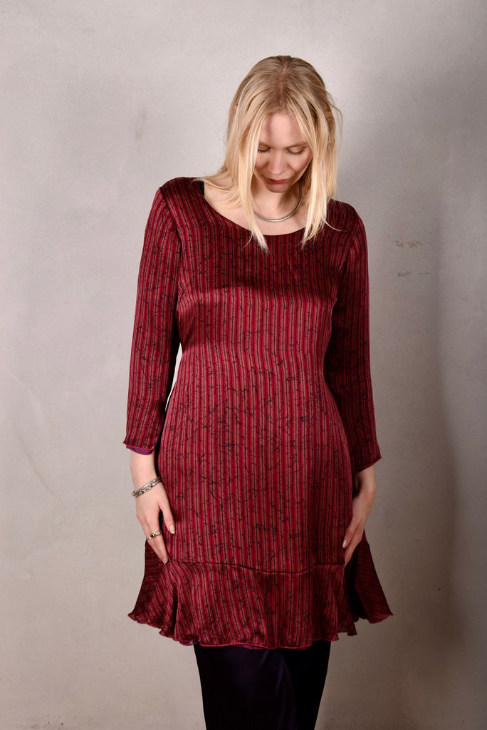 Reversible Silk dress "Ann-Line" Print combination "Renim/Ripe" - Tone Barker Silk