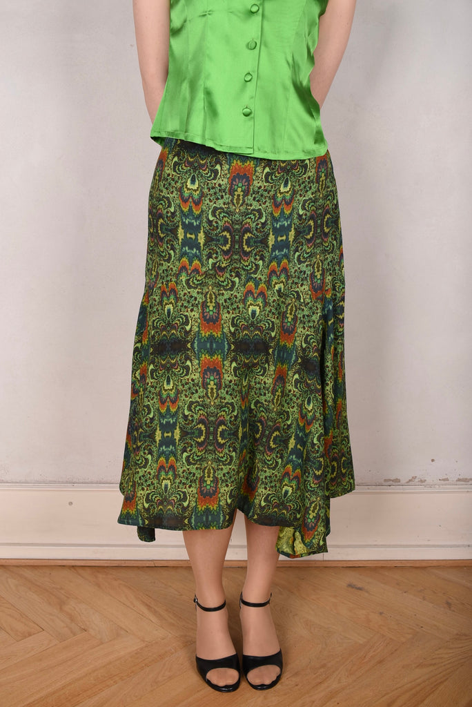 Skirt-Nulle in Silk stretch satin. Print "Fraktal Green" - Tone Barker Silk