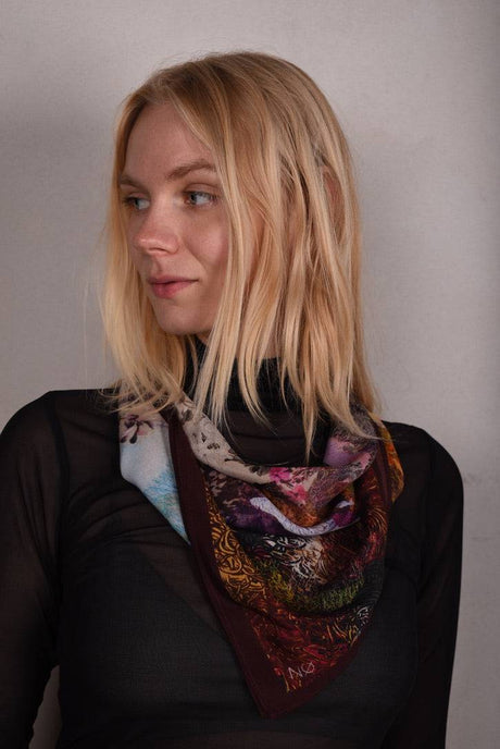 Artist Scarf. Silk Crepe-de-Chine 70X70 cm. "Angel, Aubergine" - Tone Barker Silk