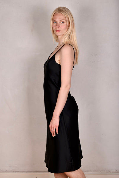 Pallas Midi length , bias cut "slip" dress in  Stretch silk 95% silk/5% elastan, Black