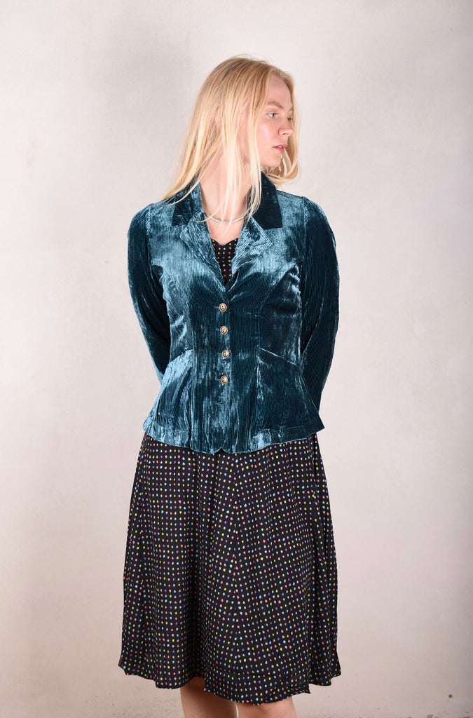 Janet, Stretch silk dress w. wide skirt and pockets. Midi/Knee-lenght "Blears" - Tone Barker Silk