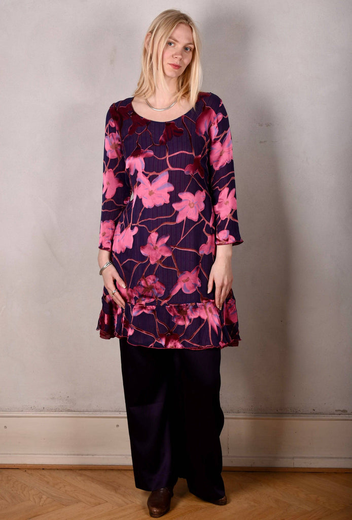 Reversible Silk dress "Ann-Line" Print combination "Renim/Ripe" - Tone Barker Silk