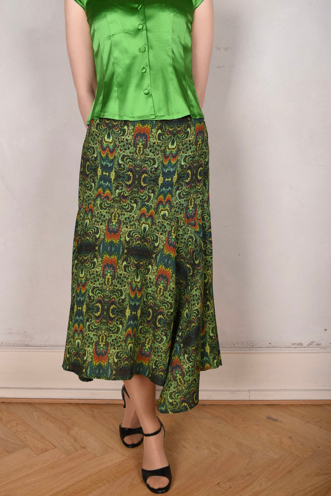 Skirt-Nulle in Silk stretch satin. Print "Fraktal Green" - Tone Barker Silk