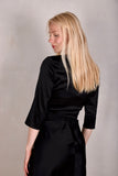 Parisienne. Wrap top/ Tie-front top w. 3/4 sleeves "Black"