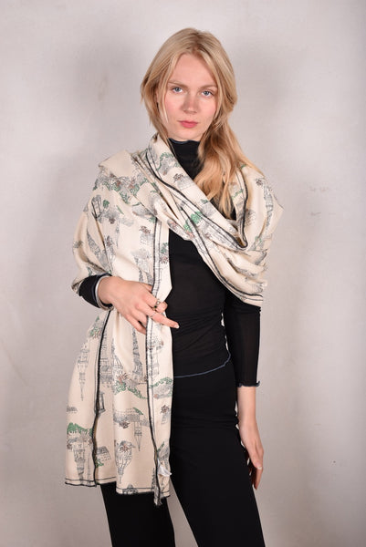 Shawl in double Noil Silk/Rayon mix 60%silk/40%viscose. 70X200 cm "N-Towers"