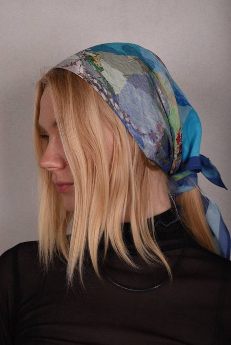 Artist Scarf. Silk Crepe-de-Chine 70X70 cm. "Angel, Blue" - Tone Barker Silk