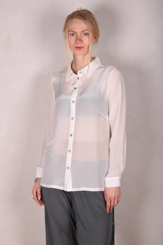 Tamie-crepe. 100% Silk crepe shirt. White - Tone Barker Silk