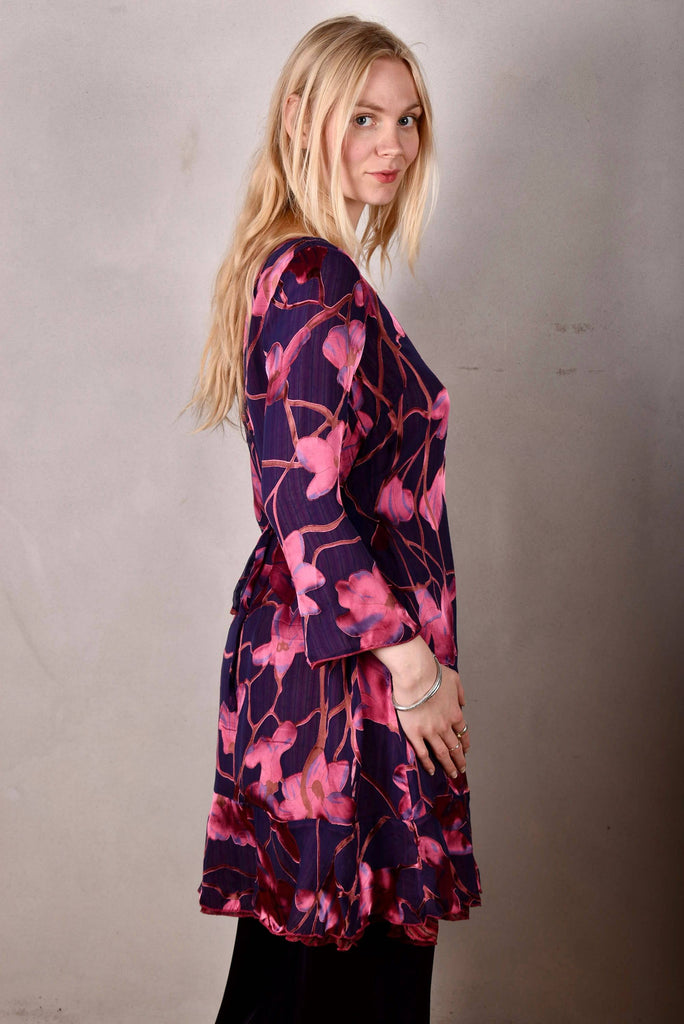 Reversible Silk dress "Ann-Line" Print combination "Renim/Ripe" - Tone Barker Silk