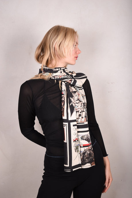 Noil silk/viscose mix double scarf (two layers) 33 x 160 cm with print "6-Suse" - Tone Barker Silk
