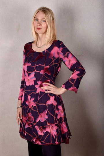 Reversible Silk dress "Ann-Line" Print combination "Renim/Ripe" - Tone Barker Silk