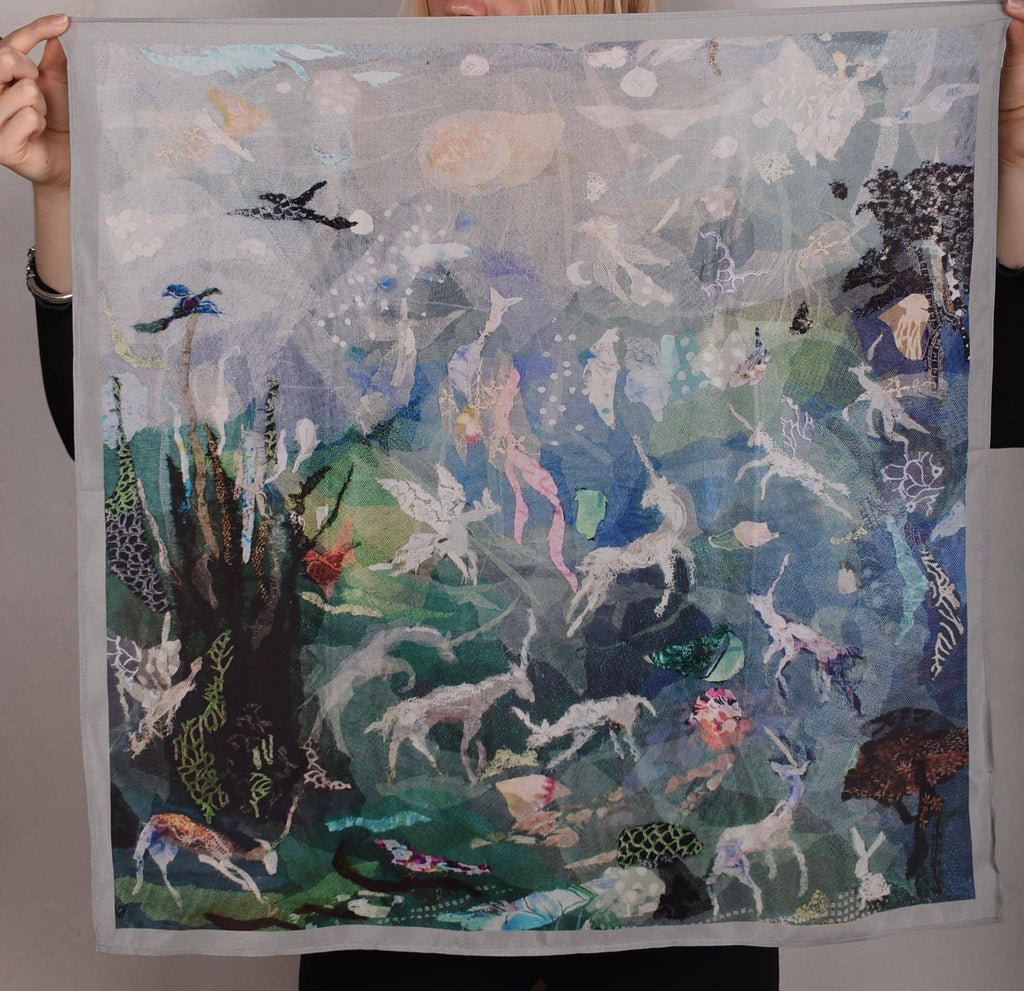 Artist Scarf. Silk Crepe-de-Chine 70X70 cm. "Angel, Silver" - Tone Barker Silk