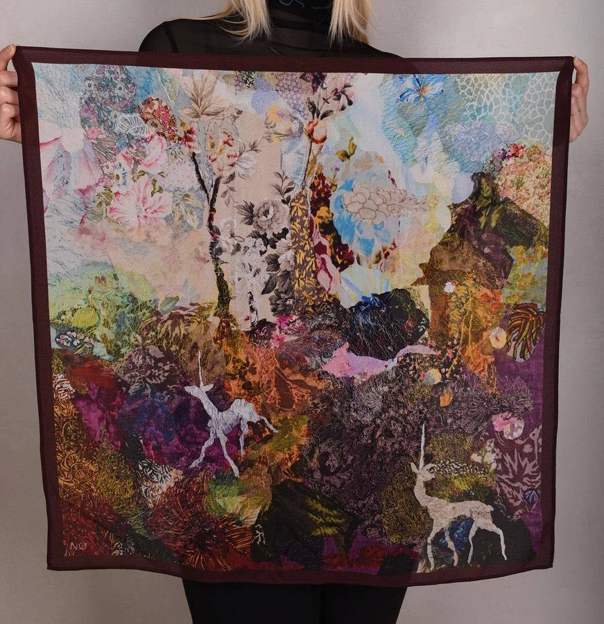 Artist Scarf. Silk Crepe-de-Chine 70X70 cm. "Angel, Aubergine" - Tone Barker Silk