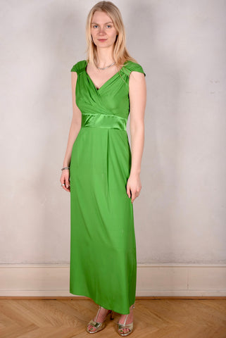 Magnifique. Lang kjole i Silke stretch satin 95%silke-5%elastan "Emerald"