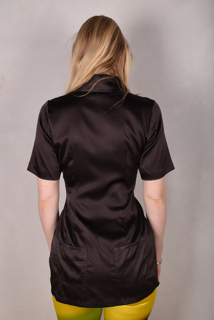 M.BARKER long shirt w.short sleeves and pockets on backside "Coffee" - Tone Barker Silk