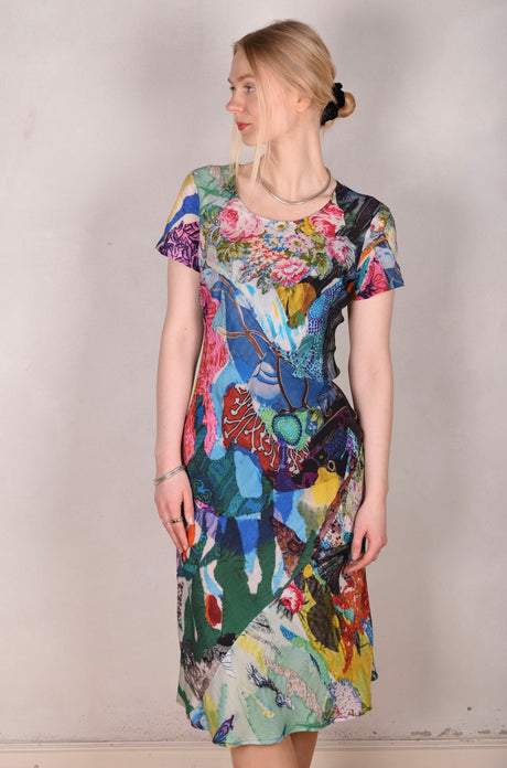 Gilian. Bias cut midi-length dress with short sleeves. 100% silk Crepe de Chine "Giadams" - Tone Barker Silk