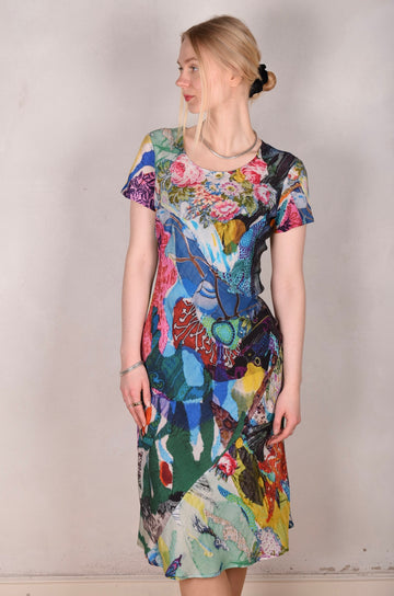 Gilian. Bias cut midi-length dress with short sleeves. 100% silk Crepe de Chine "Giadams" - Tone Barker Silk