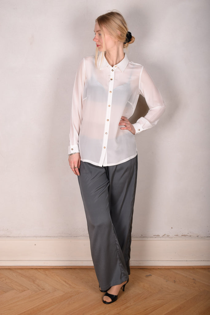 Tamie-crepe. 100% Silk crepe shirt. White - Tone Barker Silk
