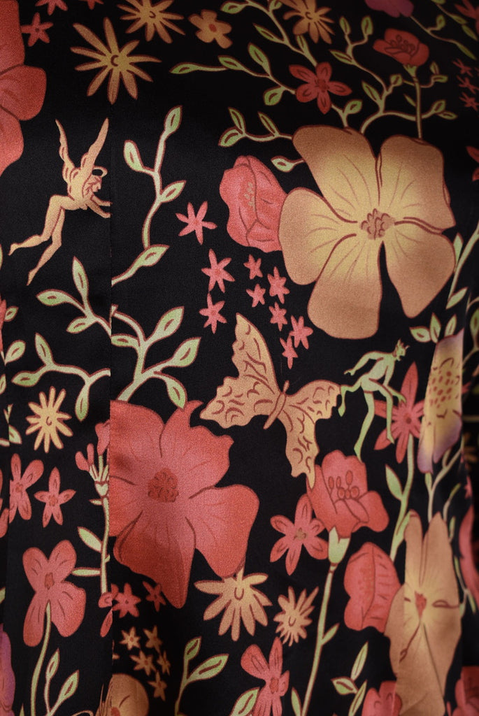 Audrey. Silk satin stretch top, classic style. Print: "Angels/demons" by Boje Barker - Tone Barker Silk