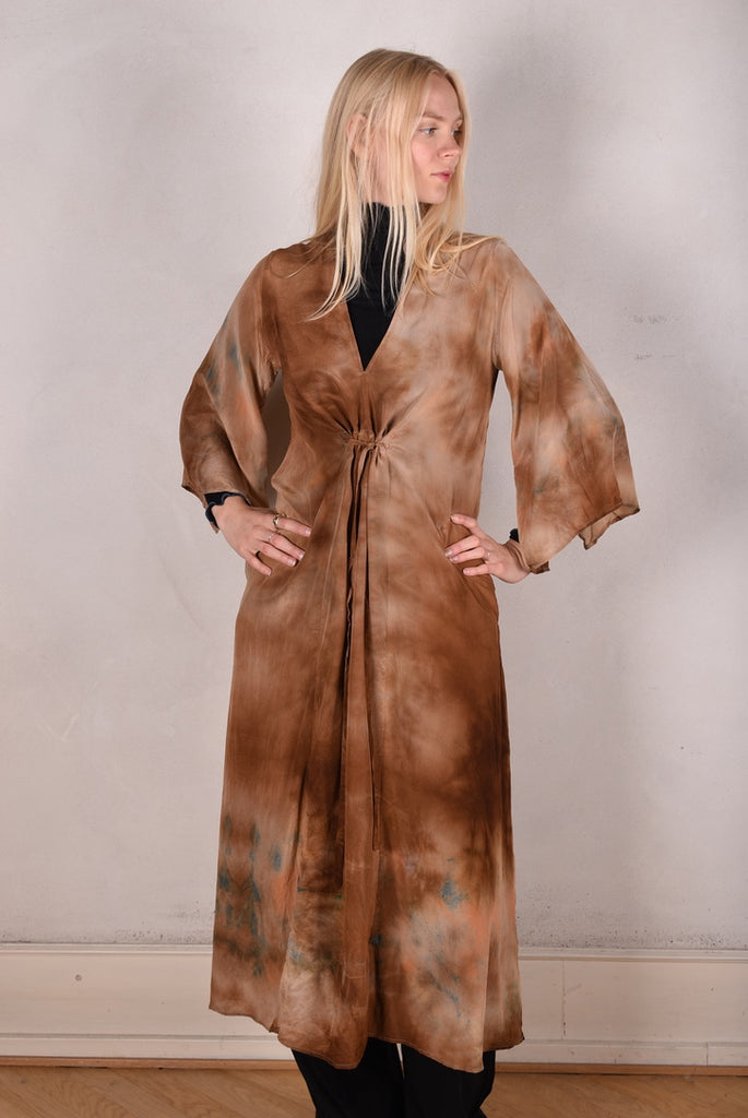 So-Long-cdc. Maxi tunic-caftan style dress in 100% silk. "Tie-dye-Dessert" - Tone Barker Silk