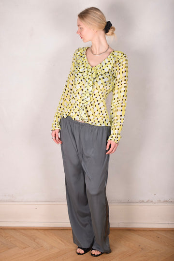 Palma - Silk shirt with Volant, Print:  "Yasket" (by Boje Barker) - Tone Barker Silk