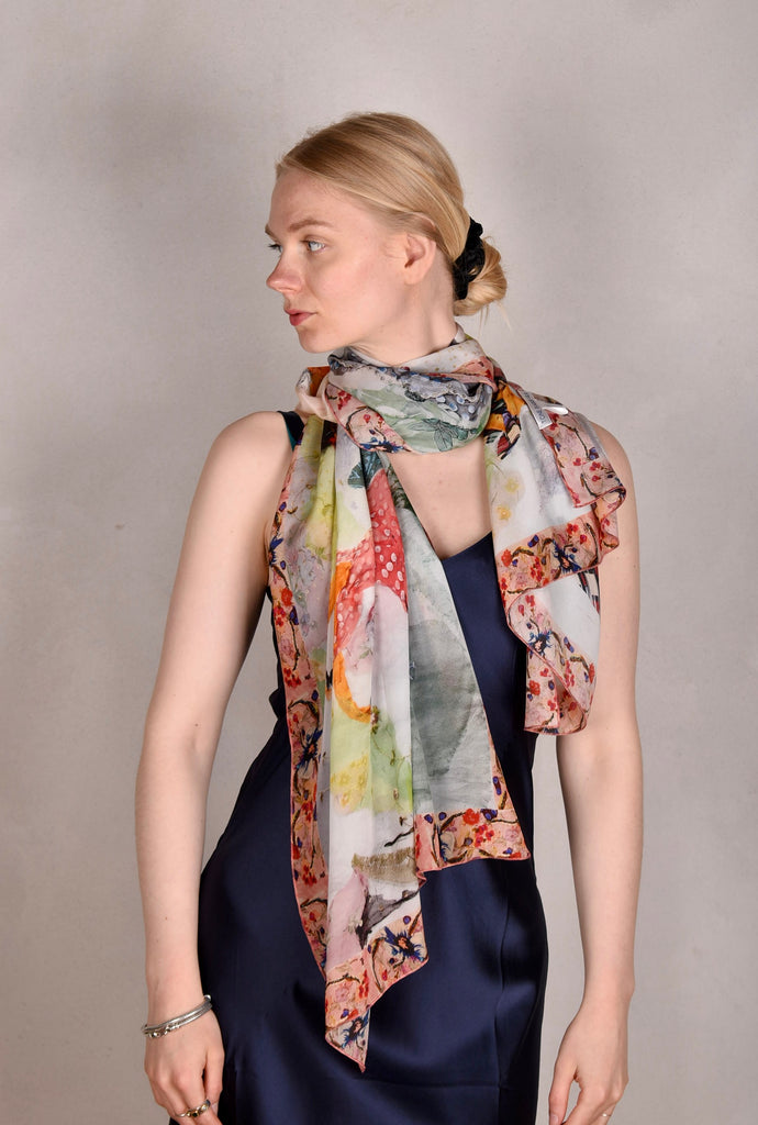 Artist Scarf/shawl in 100% silk Crepe-de-Chine. Print "Dancers" by Nulle Oigaard - Tone Barker Silk