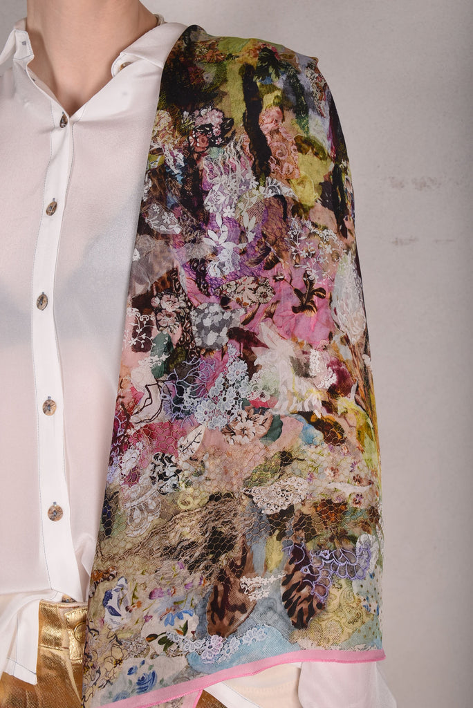 Artist Scarf. Silk Crepe-de-Chine 70X70 cm. "Val-de-Nulle" - Tone Barker Silk