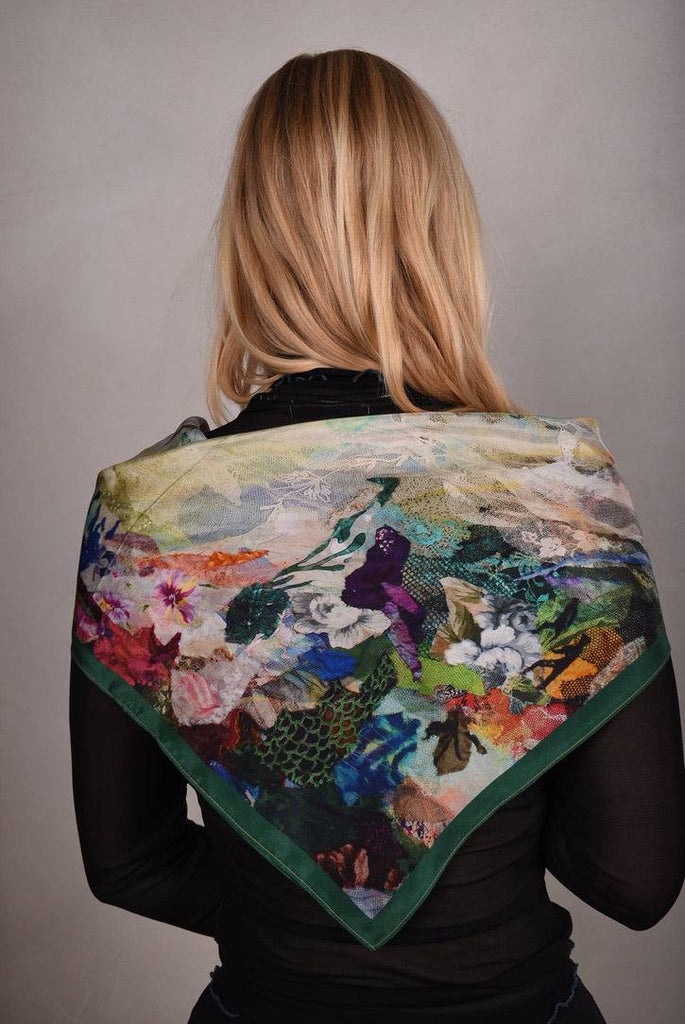Artist Scarf. Silk Crepe-de-Chine 70X70 cm. "Angel, Green" - Tone Barker Silk