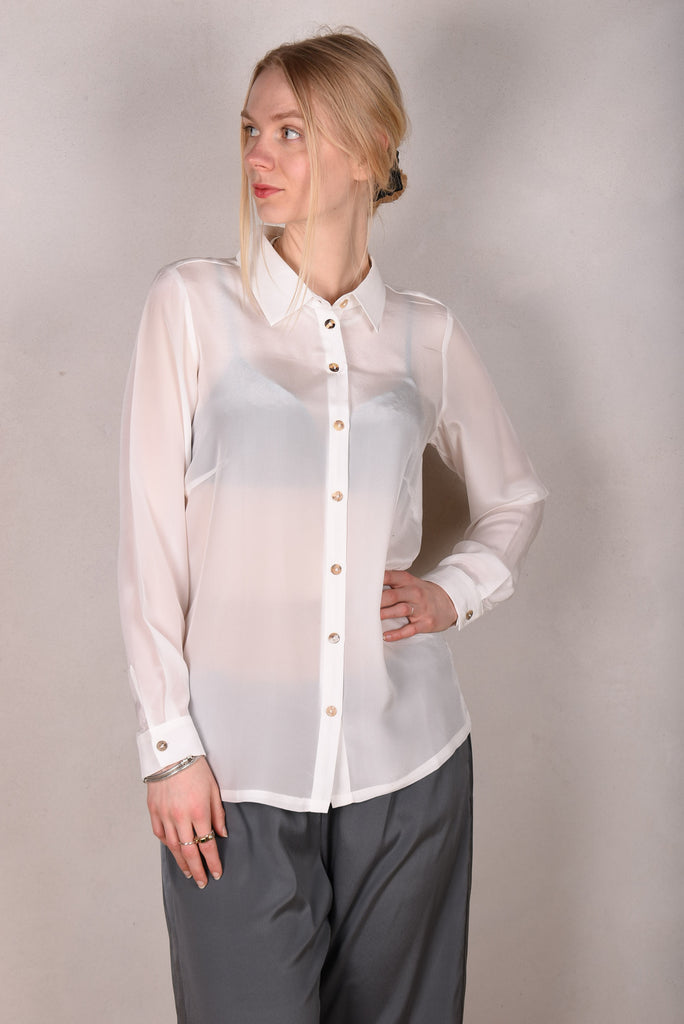 Tamie-crepe. 100% Silk crepe shirt. White - Tone Barker Silk