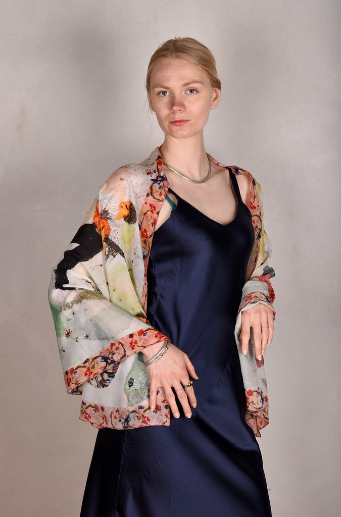 Artist Scarf/shawl in 100% silk Crepe-de-Chine. Print "Dancers" by Nulle Oigaard - Tone Barker Silk