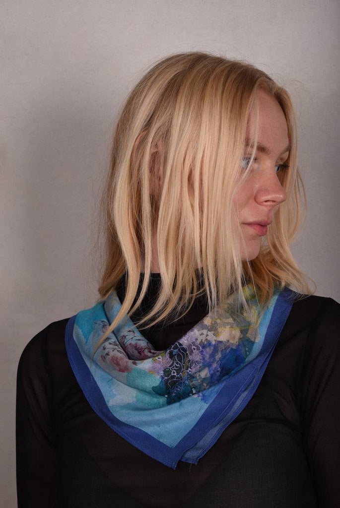 Artist Scarf. Silk Crepe-de-Chine 70X70 cm. "Angel, Blue" - Tone Barker Silk