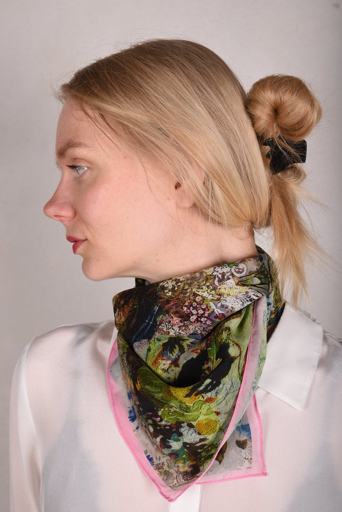 Artist Scarf. Silk Crepe-de-Chine 70X70 cm. "Val-de-Nulle" - Tone Barker Silk