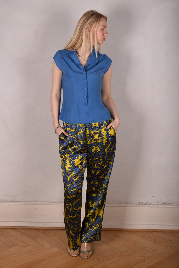 Sif. Short sleeve stretch silk blouse "Blupal" - Tone Barker Silk