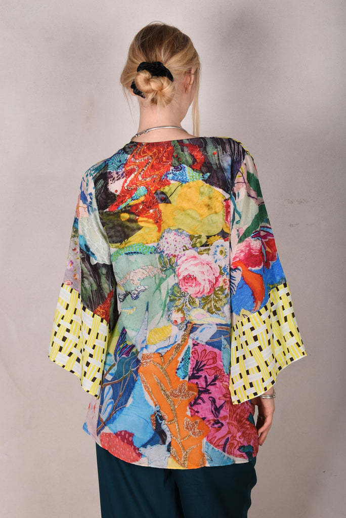 Suleima-cdc. Tunic top w. pockets and Kimono-sleeves. "Giadams/Yasket" combination. - Tone Barker Silk