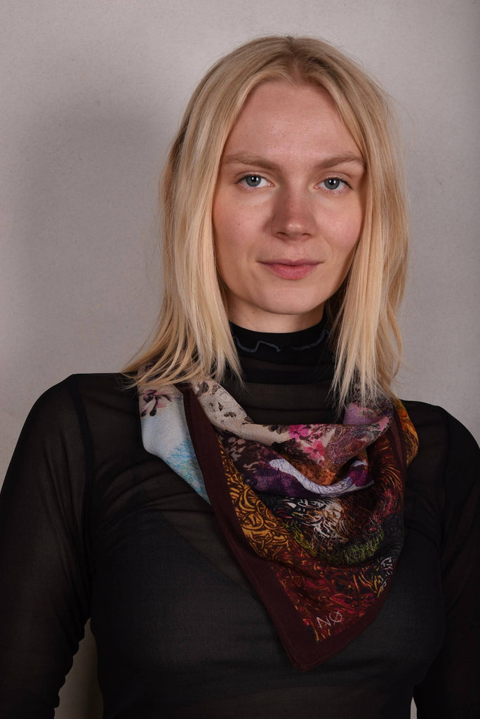 Artist Scarf. Silk Crepe-de-Chine 70X70 cm. "Angel, Aubergine" - Tone Barker Silk