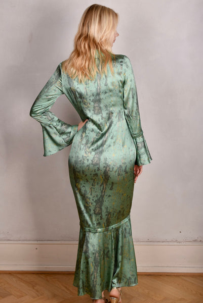 Nau-dress. Silk stretch satin dress long/short option. Print "Sea-Mar"