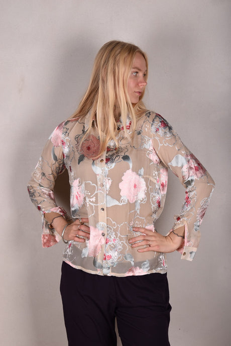 Tamie-Devoré. Classic shirt in  silk/viscose devoré "Sweet" - Tone Barker Silk