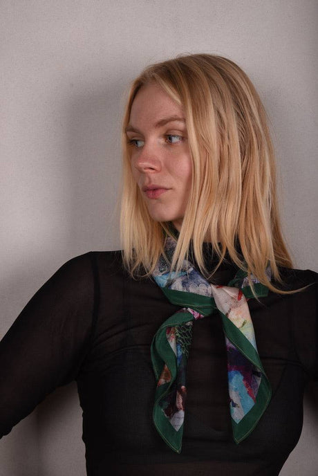Artist Scarf. Silk Crepe-de-Chine 70X70 cm. "Angel, Green" - Tone Barker Silk